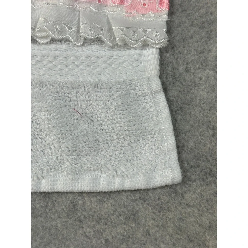 Vintage Premier White Hand Towel Needlepoint Heart Coquette Lace Ribbon